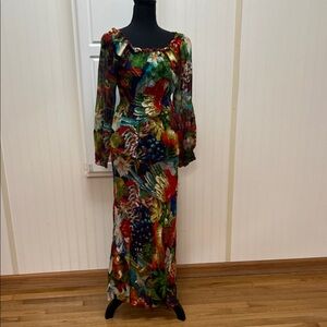 Elegant Multicolor Floral Long Sleeve Dress